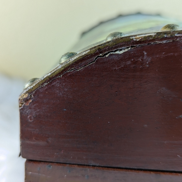 Vintage Hand Painted Roses Wood Jewelry Trinket Box Trunk Leather Trim - Picture 9 of 12